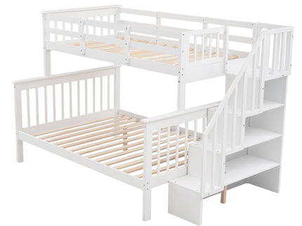Stairway Bunk Bed With Storage And Guard Rail For Bedroom