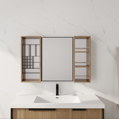 41.3" Wall Mounted Bathroom Cabinet With Storage - Imitative Oak