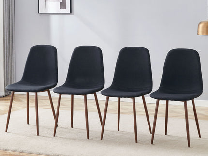 Luxury Simple Chair (Set of 4) Linen Cotton High Resilience Dining Chair With Metal Color Leg - Black / Walnut