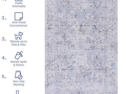 Maval - 2'6'' X 10' Washable Runner Rug - Blue / Cream