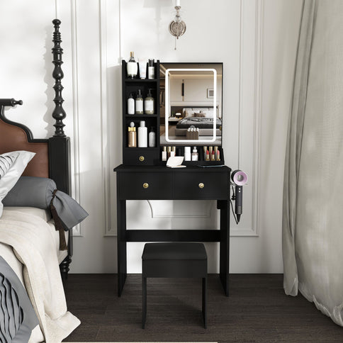 Modern Small Vanity Desk With 3 LED Lighting Modes, 3 Drawers