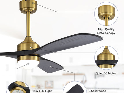 52" Ceiling Fan With Dimmable LED Light, 6 Speed DC Motor, 3 Blades