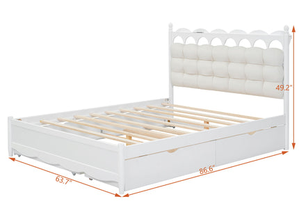 Storage Platform Bed, With 2 Big Drawers, Trundle, One Set Of Sockets & USB Ports