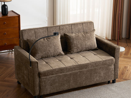 Pull-Out Sleeper Sofa With Reversible Backrest Cushion, Side Pockets, 2 USB Ports And A Phone Holder For Living Room