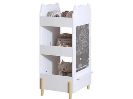 Bear Shaped Bookshelf With Chalkboard Side, 3 Tier Storage Organizer For Playroom - White