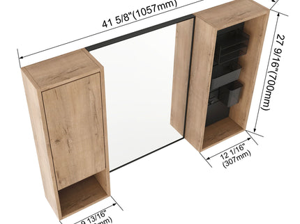 41.6" Wall Mounted Bathroom Cabinet With Soft Close Door, Storage Cabinet Featuring - Imitative Oak