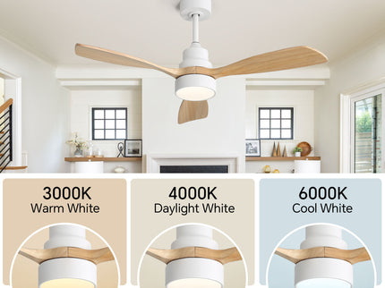 48" Ceiling Fan With Light And App Control, Quiet DC Motor, 6 Speed Fan, Dual Mounting - White