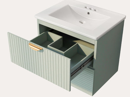 Modern Wall-Mounted Bathroom Vanity With 2 Drawers, Ideal For Small Bathrooms - Green