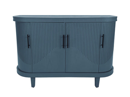 Curved Sideboard Wooden Console Table With 4 Doors And Adjustable Shelves For Living Room - Blue