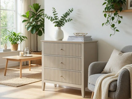 Fluted 3 Drawer Nightstand With Soft Close Slides