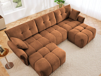 Sofa Set With Ottoman And Pillows, Textured, High Resilience Cushions