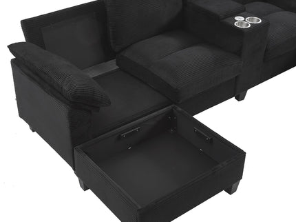 Modern U-Shaped Sectional Sofa With Storage Ottomans