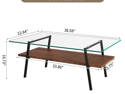 Rectangle Coffee Table, Tempered Glass Tabletop With Metal Legs, Modern Table For Living Room