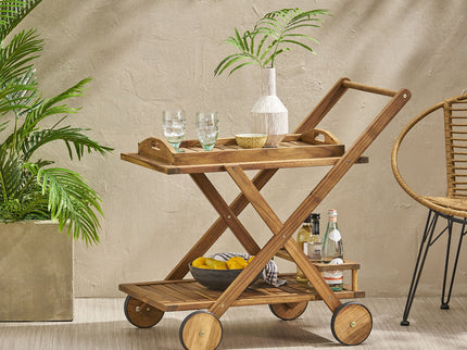 Riviera Bar Cart Stained Mobile With Wheels For Entertaining - Natural Stained