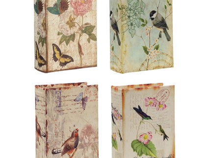 Book Boxes With Birds, Flowers, And Handwriting Design (Set of 4) - Multi