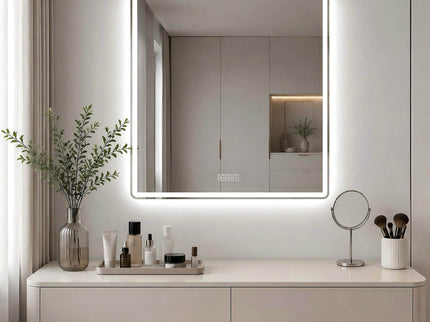 36 X 36 LED Bathroom Mirror With Dimmable Frosted Light Band, 3 Color Temperatures, Anti Fog, Memory & Auto Off - Silver