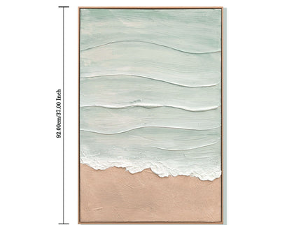 Framed Beach Wall Art, Textured Canvas Painting, Neutral Ocean Decor For Living Room - Beige / Blue