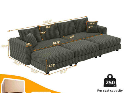 Convertible Deep Seat Sofa With Soft Pillows And Ottomans