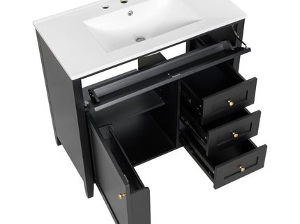 Bathroom Vanity With Sink, Cabinet With 3 Drawers And Adjustable Shelf