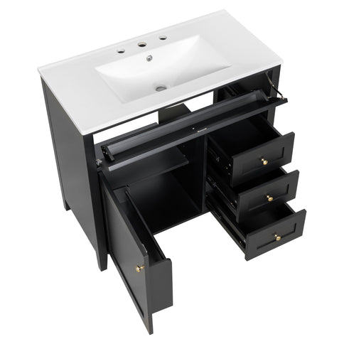 Bathroom Vanity With Sink, Cabinet With 3 Drawers And Adjustable Shelf