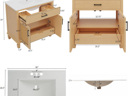 Bathroom Vanity With Ceramic Sink, Modern Free Standing Cabinet With Soft Close Drawers