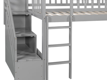 Loft Stairway Bed With 2 Drawers, Convertible Ladder And Slide