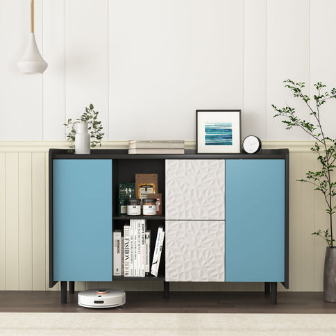 Modern Sideboard Buffet Cabinet With Doors And Unique Panel Styling