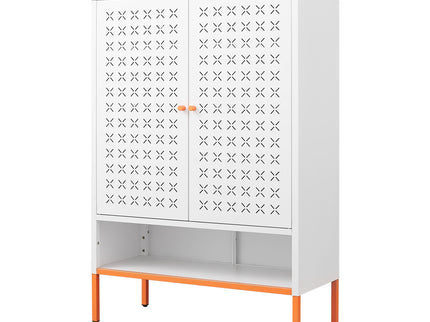 Grid Double Door Shoe Cabinet With Adjustable Compartments And Moisture-Proof Design In Metal