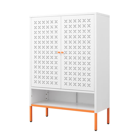 Grid Double Door Shoe Cabinet With Adjustable Compartments And Moisture-Proof Design In Metal