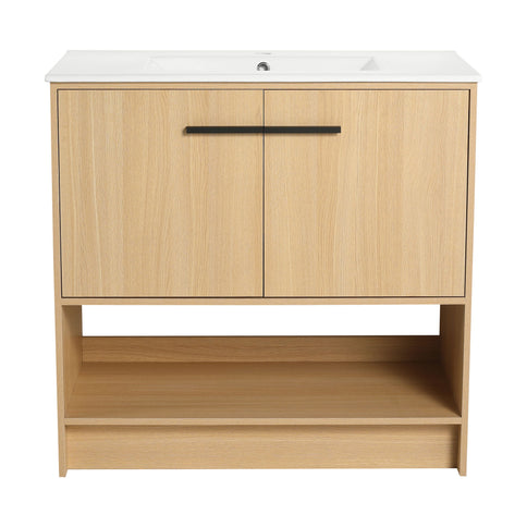 Modern Bathroom Vanity With Ceramic Sink, Freestanding Cabinet, Soft Closing Doors
