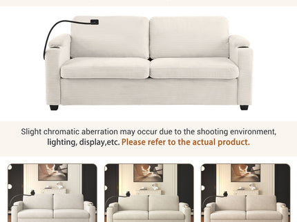 Sleeper Sofa Loveseat Sofa With Full Size Mattress, 2 USB Ports, 2 Cup Holders, 2 Side Pockets And Phone Holder