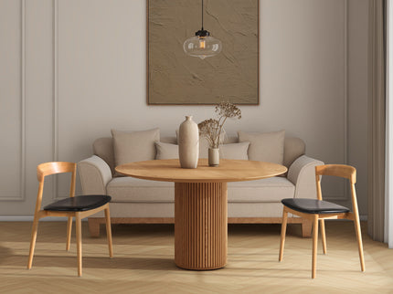 Raven - Stacking Sculpted Oak Dining Chair - Warm Natural Brown / Black
