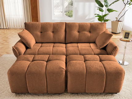 Sofa Set With Ottoman And Pillows, Textured, High Resilience Cushions