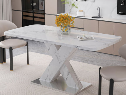 Modern Rectangle Dining Table With Stretchable TopAnd X Shape Legs