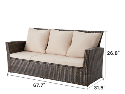 All-Weather Wicker 3 Seat Patio Sofa With Thick Cushions