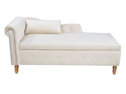 Chaise Lounge Indoor, Lounge Chair For Bedroom With Storage & Pillow, Modern Upholstered Rolled Arm Chase Lounge For Sleeping With Nailhead Trim For Living Room Bedroom Office