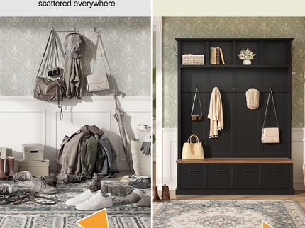 Hall Tree With Storage Bench Mudroom Coat Rack With 6 Hooks