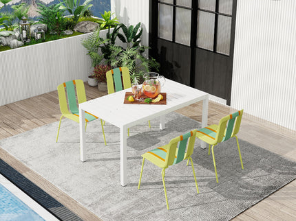 4 Piece Set Of Modern Striped Color- Blocking Single Chairs With Long Table