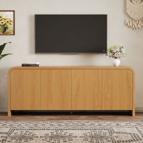 Curved Edge TV Stand With Large Cabinets