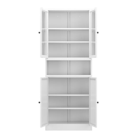 Kitchen Pantry Cabinet Tall Storage With Adjustable Shelves, Heavy Duty Stainless Steel Frame - White