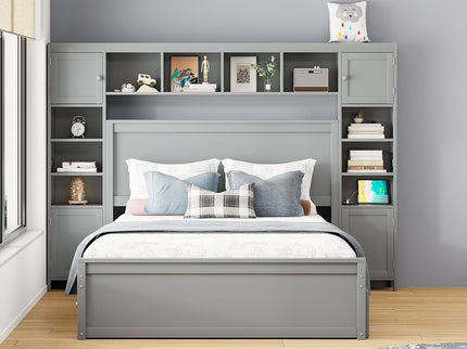 Bed With All In One Cabinet, Shelf And Sockets, Twin Long Trundle