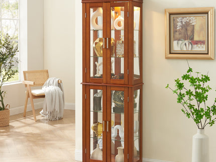 Curio Cabinet Lighted Curio Diapaly Cabinet With Adjustable Shelves And Mirrored Back Panel, Tempered Glass Doors (6 Tier), (E26 Light Bulb Not Included)