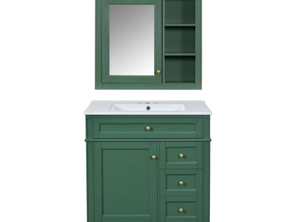 Bathroom Vanity With Top Sink, 2 Doors And 3 Drawers, Freestanding Set With Mirror Cabinet
