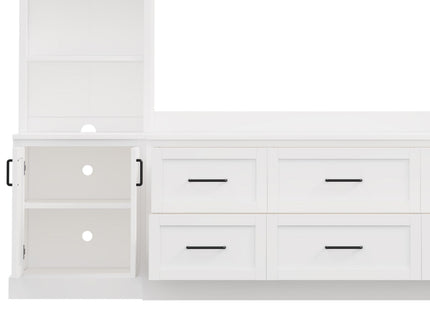 Arched Entertainment Center Wall Unit With 6 Drawers, Large TV Stand With Bookshelves