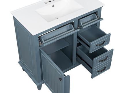 Modern Bathroom Vanity With Sink Top, Flip Drawers, Adjustable Shelf