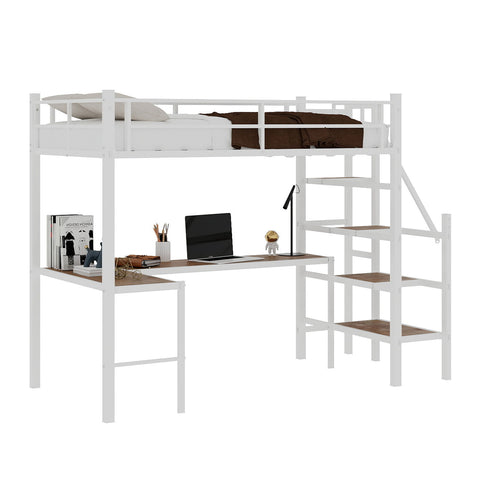 Loft Bed With L-Shaped Desk, Large Storage Space