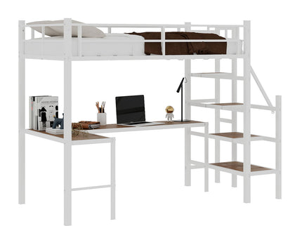 Loft Bed & L-Shaped Desk, Large Storage Space