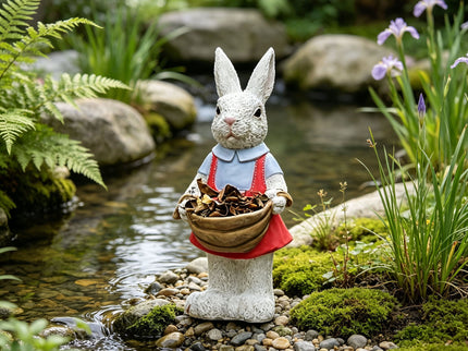 Whimsical Rabbit Statue Flower Pot Ornament, Garden Decor - Pink / White