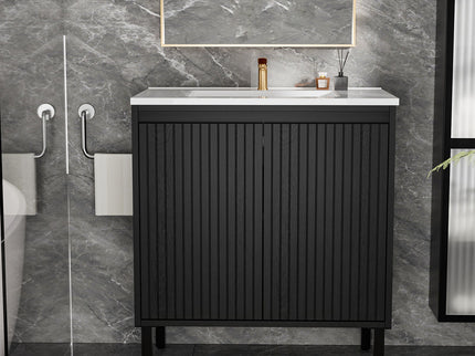Bathroom Vanity With Ceramic Sink, Floor-Standing Design, Soft-Closing Drawers