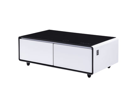Modern Smart Coffee Table With Built-In Fridge, tooth Speaker, Wireless Charging Module, Touch Control Panel, Power Socket, USB Interface, Outlet Protection, Atmosphere Light